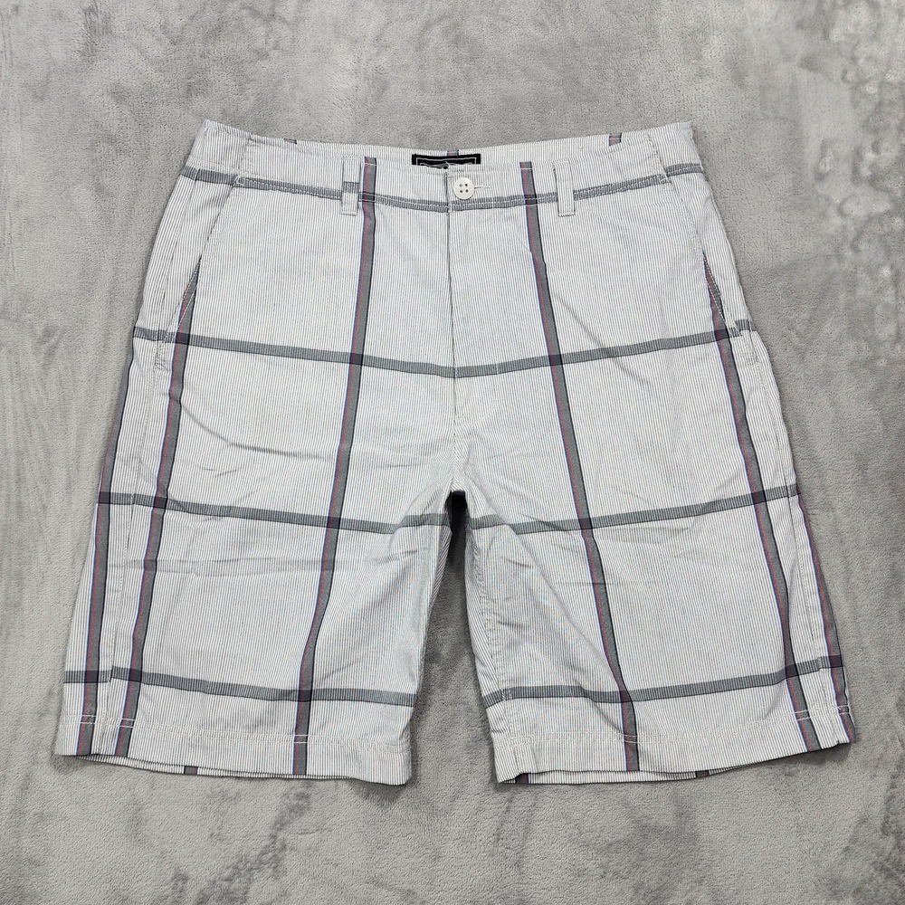 Vintage Champs Sports Shorts Mens 38 Gray Plaid Chino Flat Front Casual Skater